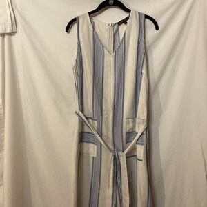 Blue & White Resort Cruise Jumpsuit Size Small Petal Roz Pockets & Tie Beach